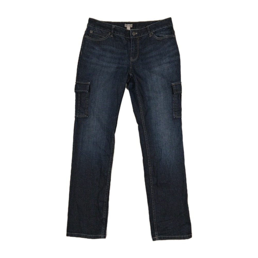 J Jill Cargo Jeans Womens 10 Petite Dark Wash Stretch Straight Leg Denim Preppy